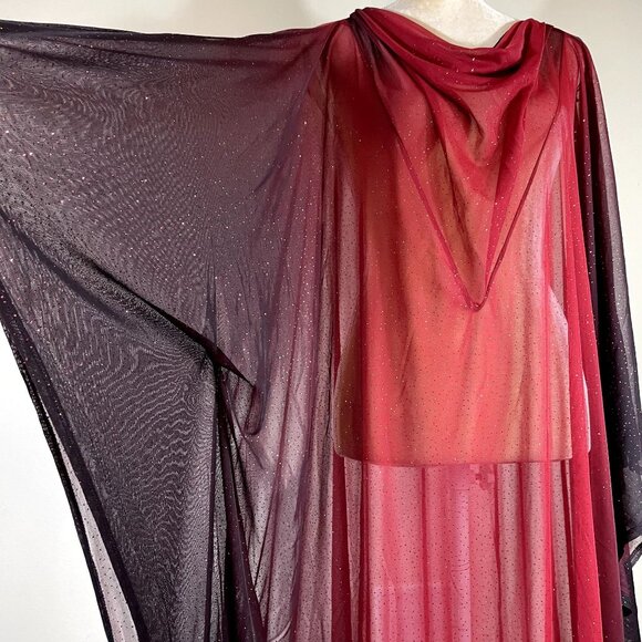 Catherines Flowy Floaty Red Sheer Ombre Cowl Neck Sparkle Maxi Caftan OSFM - Picture 5 of 8
